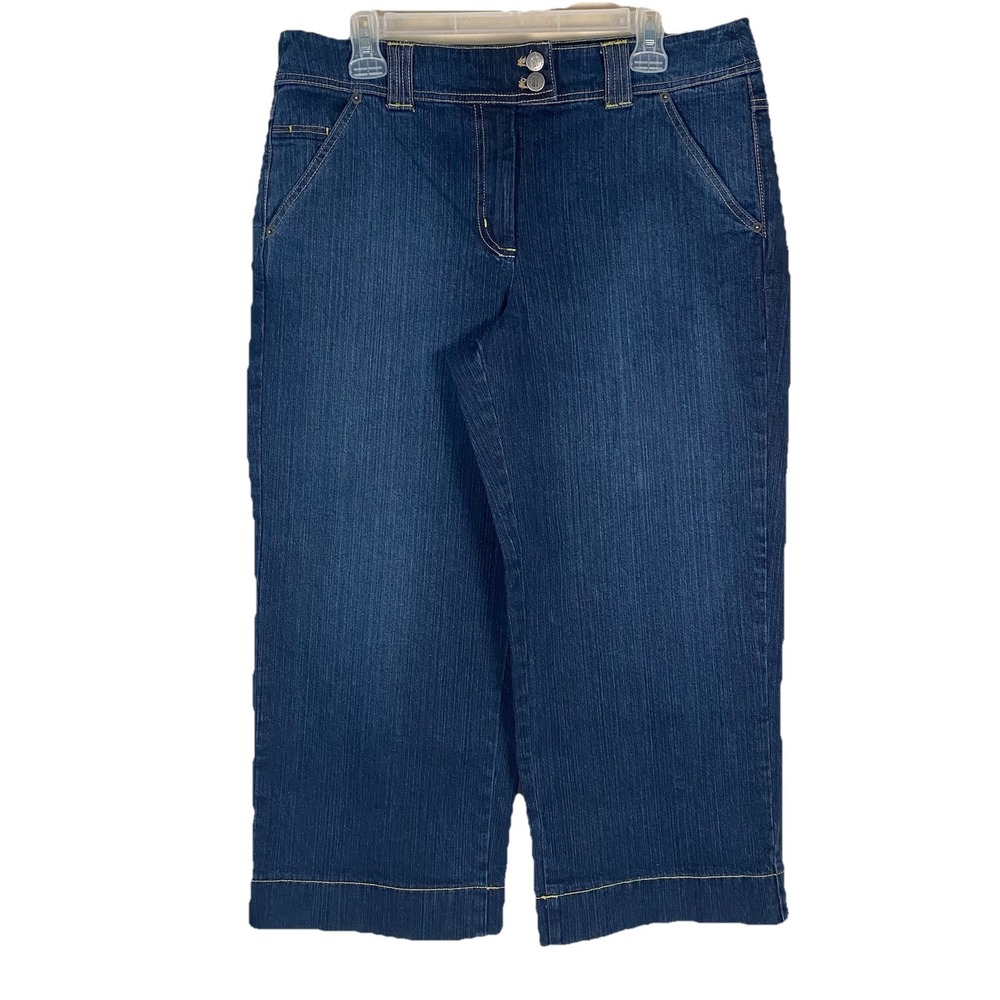 New York & Co Crop Capri Jeans Wide Leg Stretch Blue Denim‎ Woman's 12